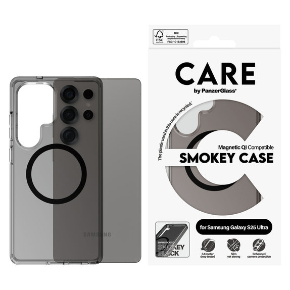 Étui Smokey avec QI noir pour Samsung Galaxy S25 Ultra, Noir, PanzerGlass