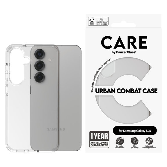 Étui Urban Combat pour Samsung Galaxy S25, Transparent, PanzerGlass
