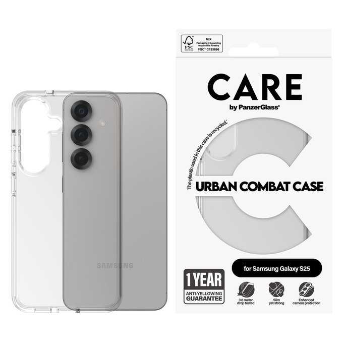 Étui Urban Combat pour Samsung Galaxy S25, Transparent, PanzerGlass