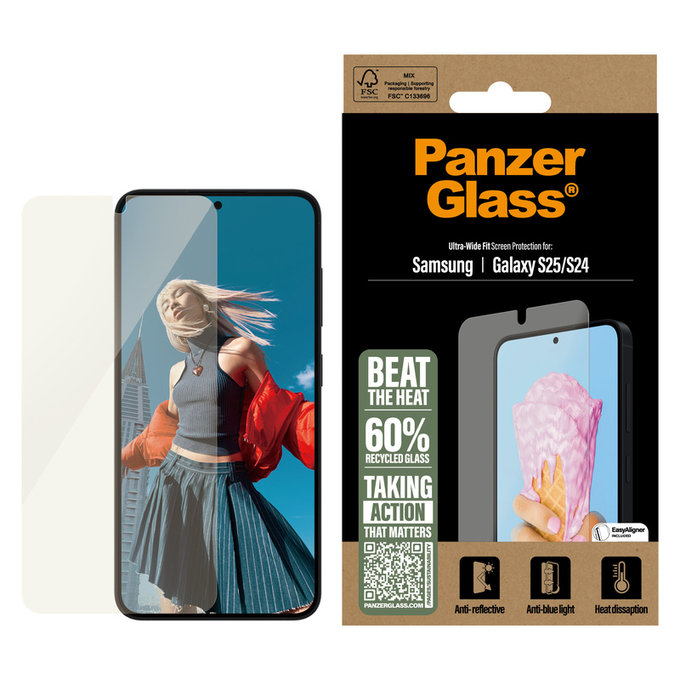 Verre trempé UWF All-in-One avec applicateur pour Samsung Galaxy S25, Clair, PanzerGlass