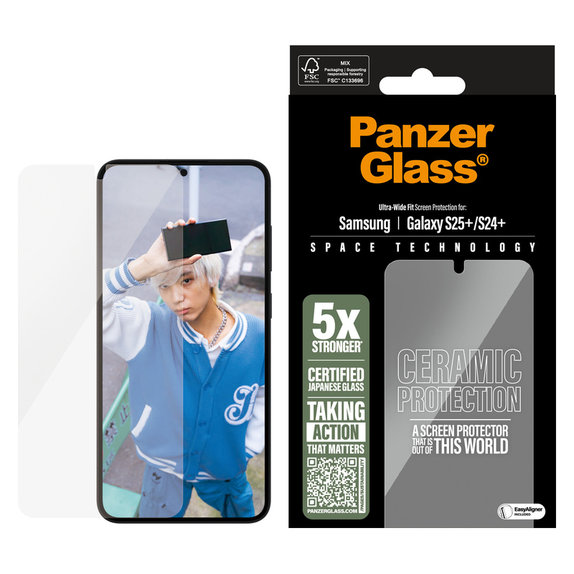 Verre trempé UWF Ceramic avec applicateur pour Samsung Galaxy S25+, Clair, PanzerGlass