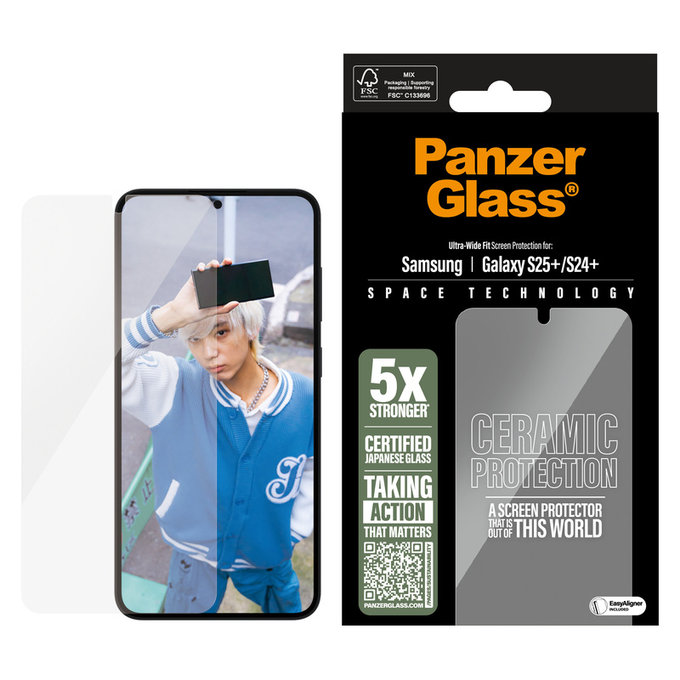 Verre trempé UWF Ceramic avec applicateur pour Samsung Galaxy S25+, Clair, PanzerGlass