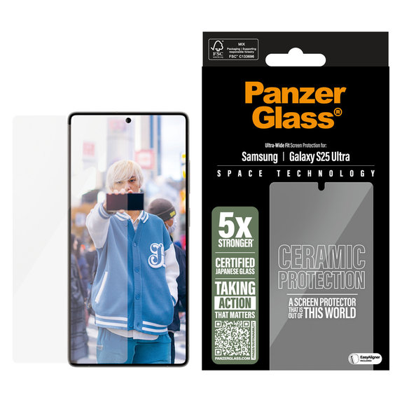 Verre trempé UWF Ceramic avec applicateur pour Samsung Galaxy S25 Ultra, Clair, PanzerGlass
