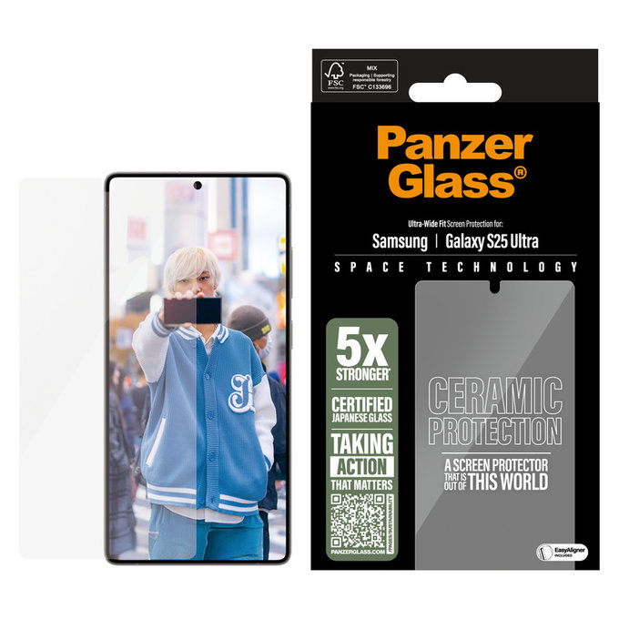Verre trempé UWF Ceramic avec applicateur pour Samsung Galaxy S25 Ultra, Clair, PanzerGlass