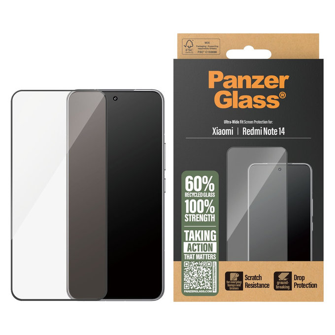 Verre trempé UWF pour Xiaomi Redmi Note 14, Noir, PanzerGlass