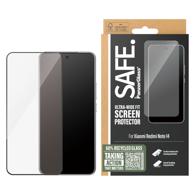 Verre trempé UWF pour Xiaomi Redmi Note 14, Noir, SAFE by PanzerGlass