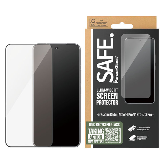 Verre trempé UWF pour Xiaomi Redmi Note 14 Pro/14 Pro+/13 Pro+, Noir, SAFE by PanzerGlass