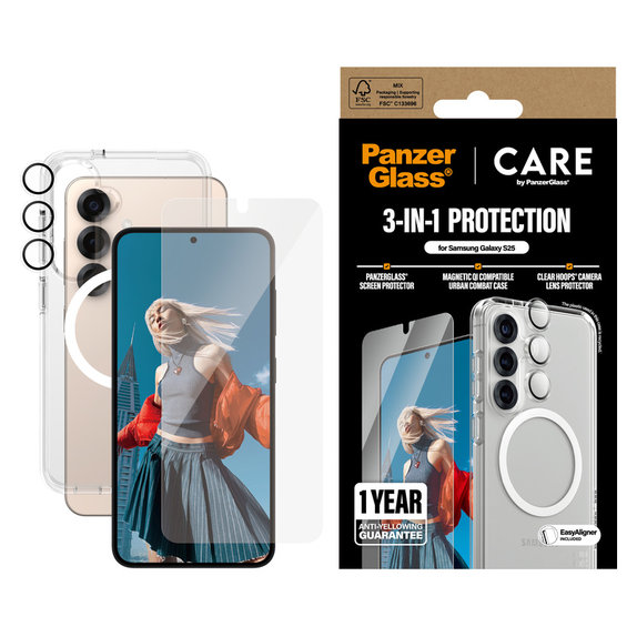 Bundle 3-en-1 pour Samsung Galaxy S25, PanzerGlass