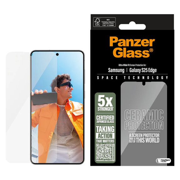 Verre trempé UWF Ceramic avec applicateur pour Samsung Galaxy S25 Edge, Clair, PanzerGlass