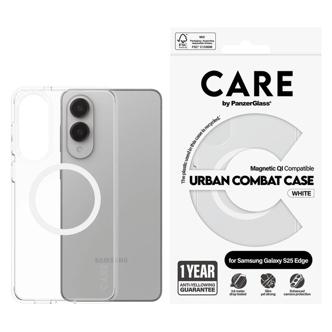 Étui Urban Combat avec QI blanc pour Samsung Galaxy S25 Edge, Transparent, PanzerGlass