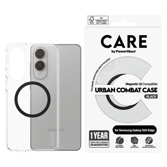 Étui Urban Combat avec QI noir pour Samsung Galaxy S25 Edge, Transparent, PanzerGlass
