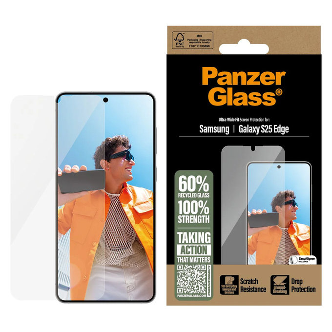 Verre trempé UWF avec applicateur pour Samsung Galaxy S25 Edge, Clair, PanzerGlass