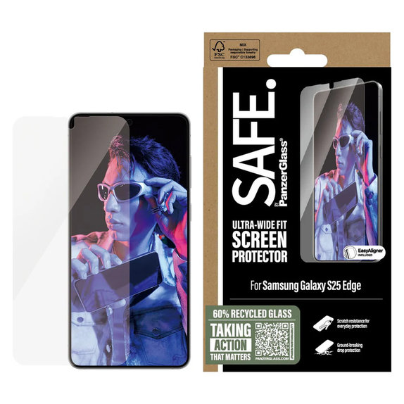 Verre trempé UWF avec applicateur pour Samsung Galaxy S25 Edge, Clair, SAFE by PanzerGlass