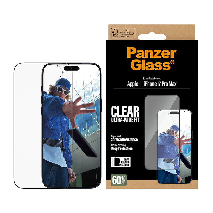 Verre trempé UWF avec applicateur pour iPhone 17 Pro Max, Noir, PanzerGlass
