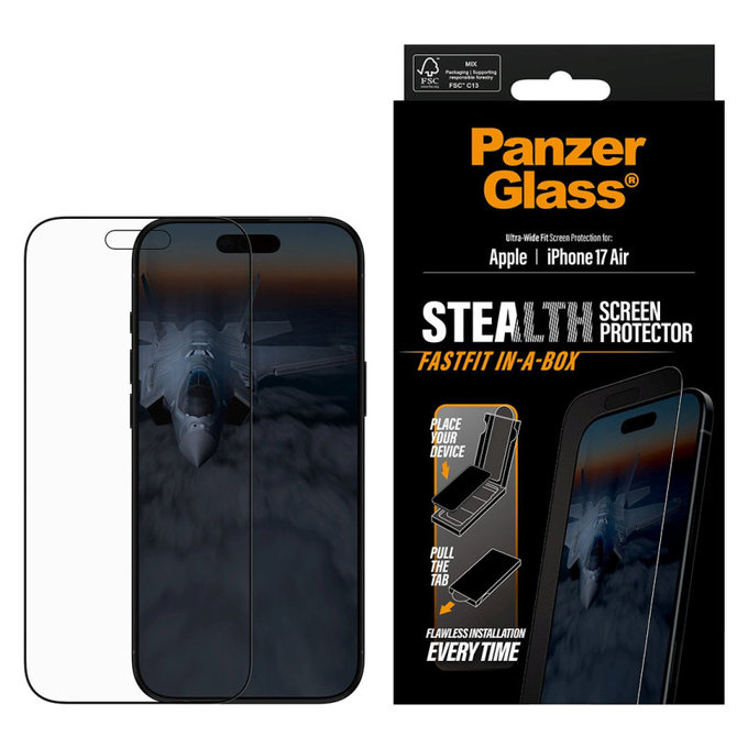 Verre trempé UWF Stealth avec Fastfit pour iPhone 17 Air, Noir, PanzerGlass