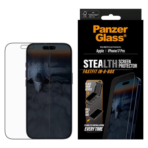 Verre trempé UWF Stealth avec Fastfit pour iPhone 17 Pro, Noir, PanzerGlass