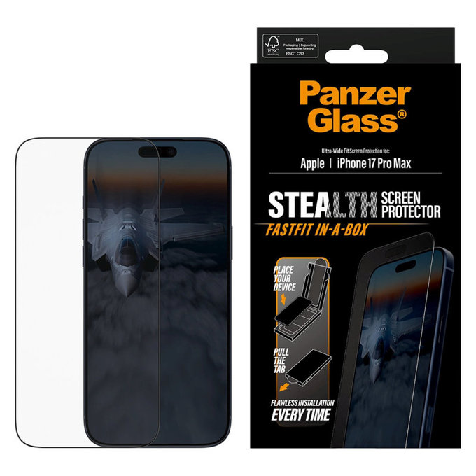 Verre trempé UWF Stealth avec Fastfit pour iPhone 17 Pro Max, Noir, PanzerGlass