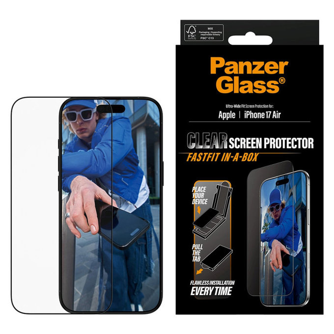 Verre trempé UWF avec Fastfit pour iPhone 17 Air, Noir, PanzerGlass