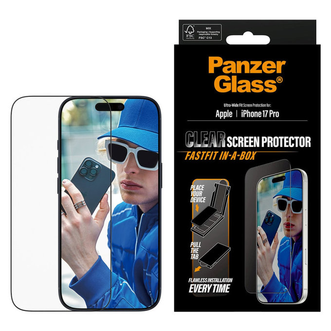 Verre trempé UWF avec Fastfit pour iPhone 17 Pro, Noir, PanzerGlass