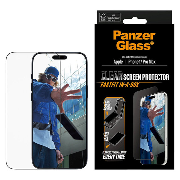 Verre trempé UWF avec Fastfit pour iPhone 17 Pro Max, Noir, PanzerGlass