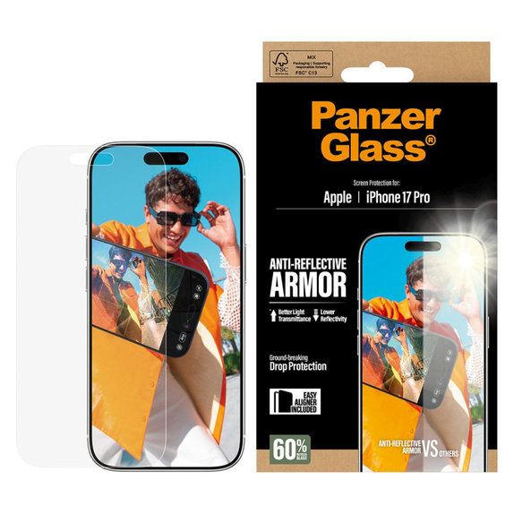 Verre trempé Anti-Reflective avec applicateur pour iPhone 17 Pro, Noir, PanzerGlass