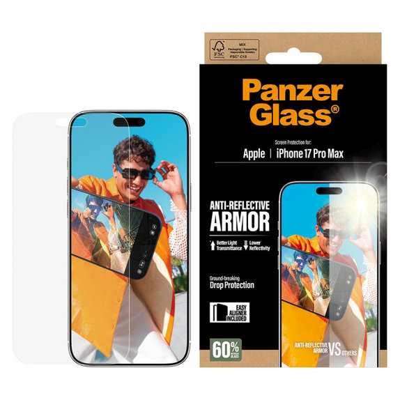 Verre trempé Anti-Reflective avec applicateur pour iPhone 17 Pro Max, Noir, PanzerGlass