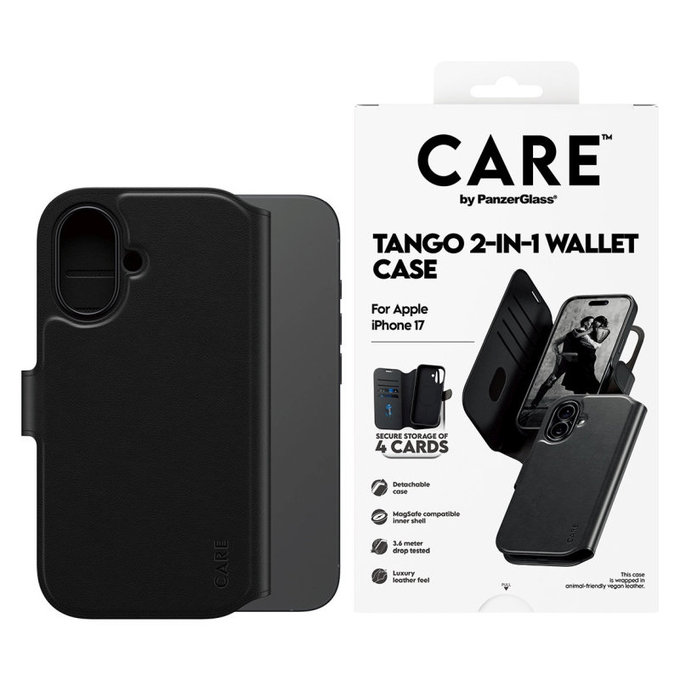 Coque Wallet Tango Two-In-One avec MagSafe pour iPhone 17, Noir, CARE