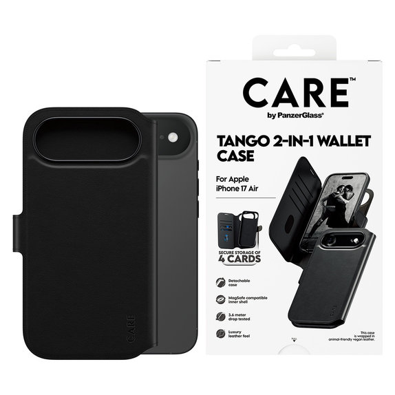 Étui Wallet Tango Two-In-One avec MagSAFE by PanzerGlass pour iPhone Air, Noir, PanzerGlass