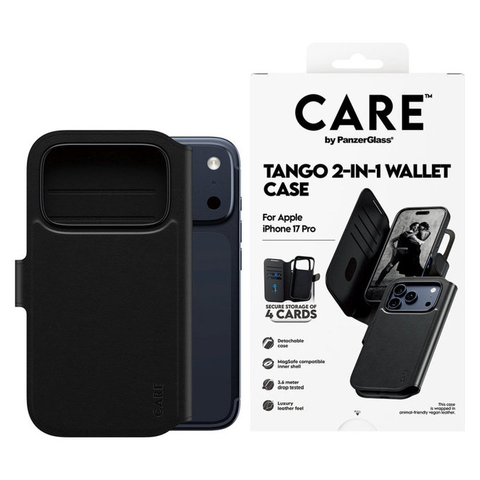 Coque Wallet Tango Two-In-One avec MagSafe pour iPhone 17 Pro, Noir, CARE