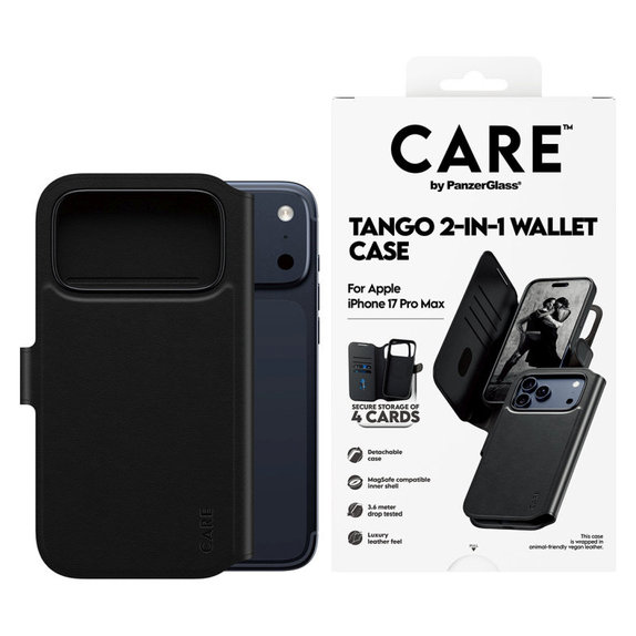 Étui Wallet Tango Two-In-One avec MagSafe pour iPhone 17 Pro Max, noir, PanzerGlass