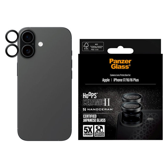 Protection d’objectif photo Hoops Ceramic II pour iPhone 17/16 Plus/16, Noir, PanzerGlass