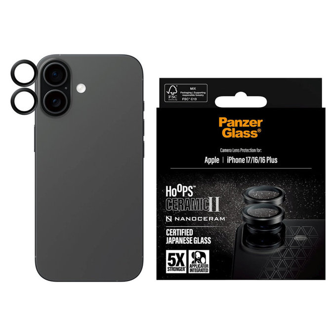 Protection d’objectif photo Hoops Ceramic II pour iPhone 17/16 Plus/16, Noir, PanzerGlass