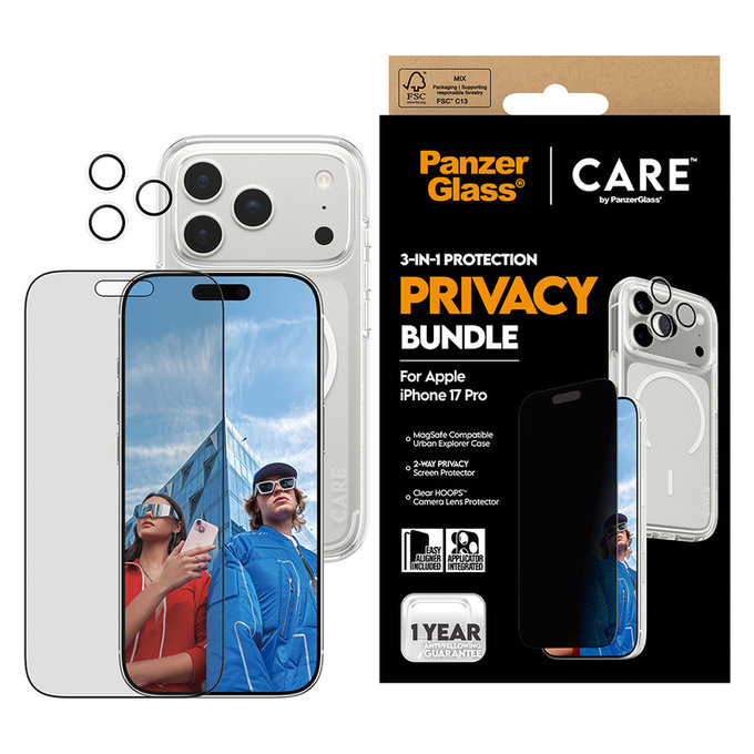 Bundle 3-en-1 Privacy pour iPhone 17 Pro, PanzerGlass