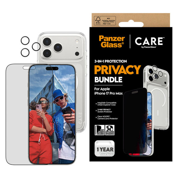 Bundle 3-en-1 Privacy pour iPhone 17 Pro Max, PanzerGlass