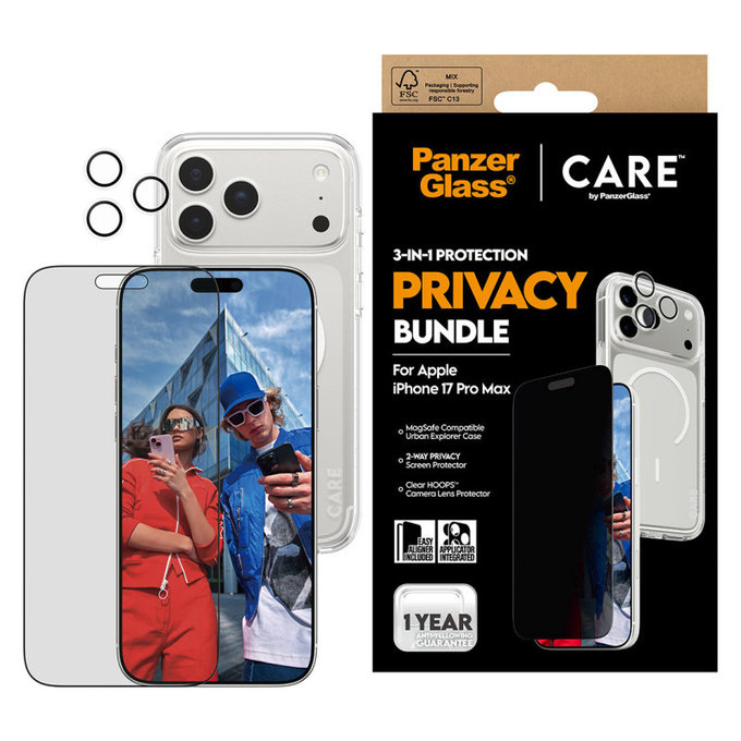 Bundle 3-en-1 Privacy pour iPhone 17 Pro Max, PanzerGlass