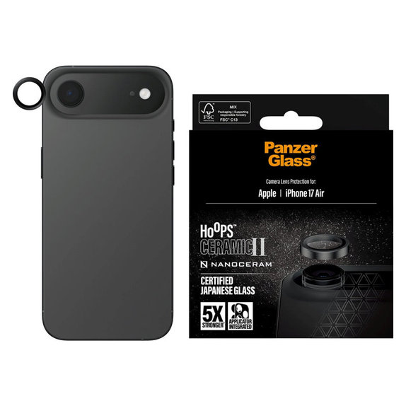 Protection d’objectif photo Hoops Ceramic II pour iPhone 17 Air, Noir, PanzerGlass