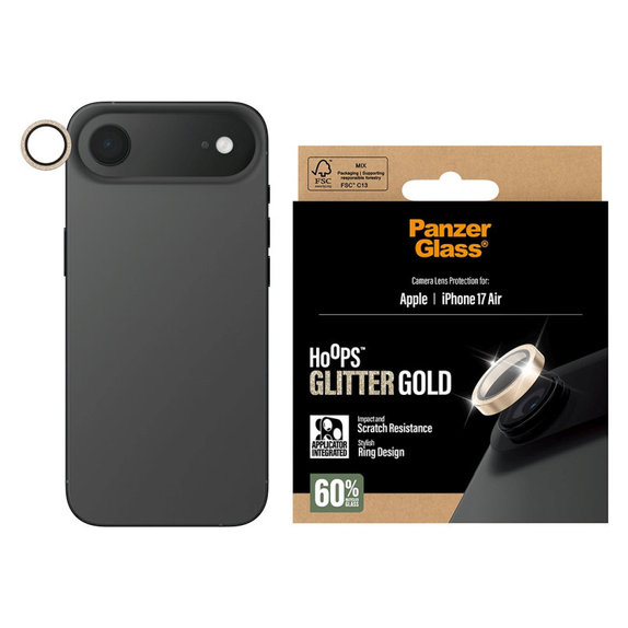 Protection d’objectif photo Hoops pour iPhone 17 Air, Glitter Gold, PanzerGlass