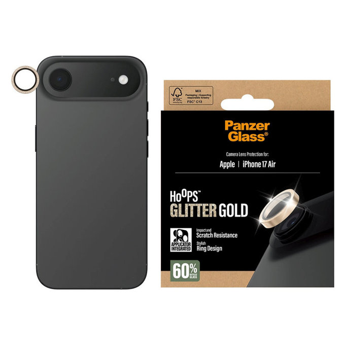 Protection d’objectif photo Hoops pour iPhone 17 Air, Glitter Gold, PanzerGlass