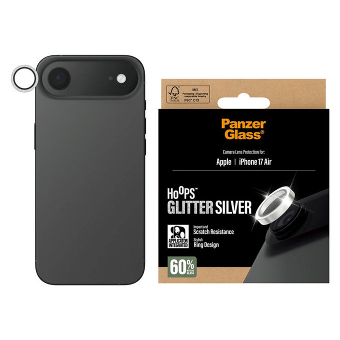 Protection d’objectif photo Hoops pour iPhone 17 Air, Glitter Silver, PanzerGlass