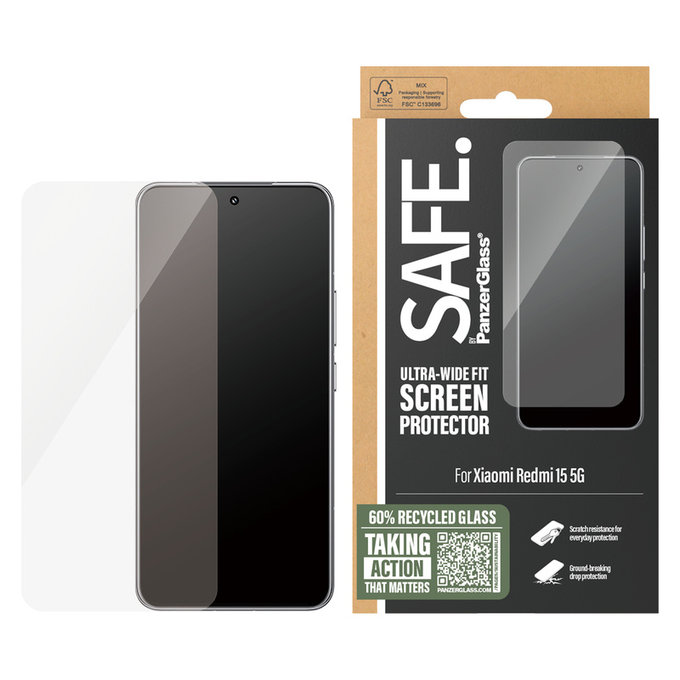 Verre trempé UWF pour Xiaomi Redmi 15 5G, Noir, SAFE by PanzerGlass