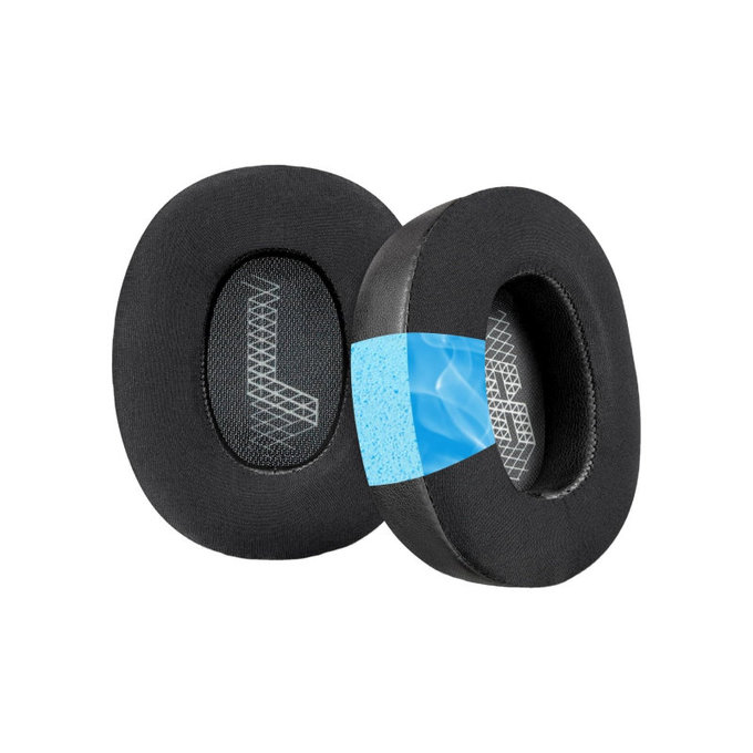 Coussinets de rechange pour JBL Live 650, 660, E65, Mousse à mémoire + Cuir + en Textil, Noires, Gel Rafraîchissant, 1 Paire