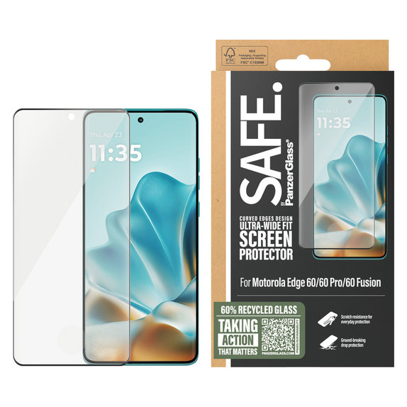 Verre trempé UWF pour Motorola Edge 60/60 Pro/60 Fusion, Noir, SAFE by PanzerGlass