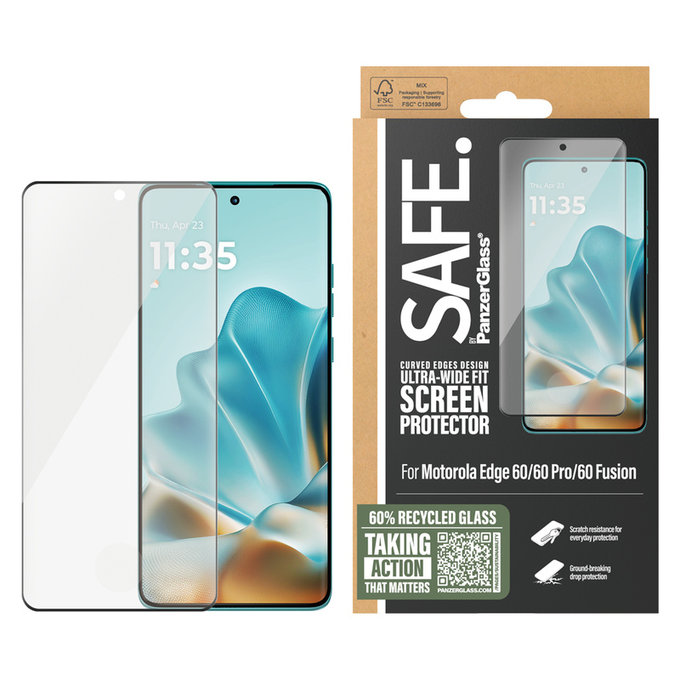 Verre trempé UWF pour Motorola Edge 60/60 Pro/60 Fusion, Noir, SAFE by PanzerGlass