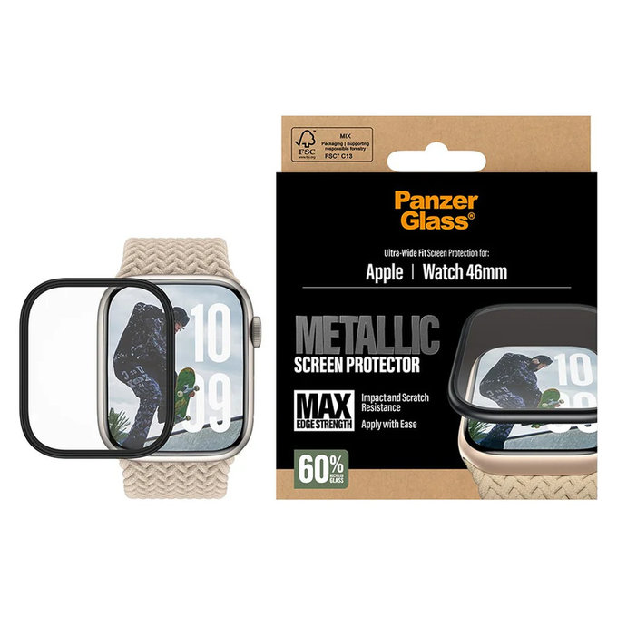 Verre trempé UWF METALLIC pour Apple Watch 11/10 46 mm, Noir, PanzerGlass