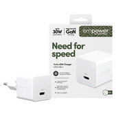 Adaptateur de voyage Grand Prix USB-C, GaN, 30 W PD, blanc argenté, empower