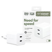 Adaptateur de voyage Grand Prix 2x USB-C, GaN, 45 W PD, Blanc argenté, empower