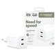 Adaptateur de voyage Grand Prix 2x USB-C, GaN, 45 W PD, Blanc argenté, empower