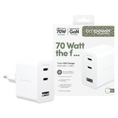 Adaptateur de voyage Grand Prix 2x USB-C/USB-A, GaN, 70 W PD, Blanc argenté, empower