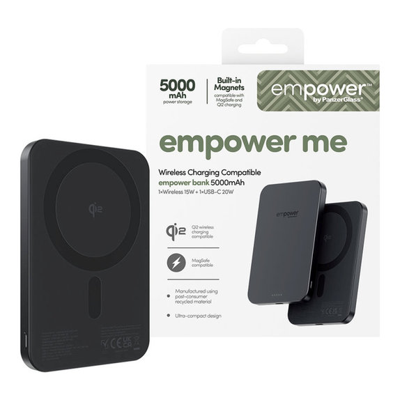 PowerBank sans fil 5000 mAh, 20 W, compatible avec MagSafe, Qi2/USB-C, Space Black, empower