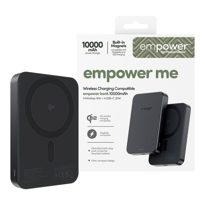 PowerBank sans fil 10000 mAh, 20 W, compatible avec MagSafe, Qi2/USB-C, Space Black, empower